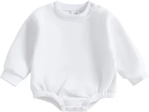 Baby Boy Girl Warm Sweatshirt Romper Solid Long Sleeve Fleece Sweater Bubble Romper Fall Winter Outfit Clothes