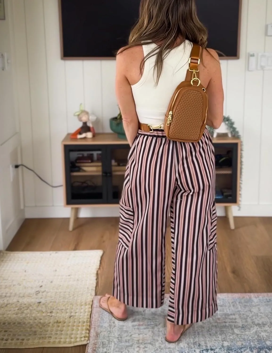 Bankeng Women Drawstring Striped Pants Loose Wide Leg Lounge Pants Casual Palazzo Pants Trousers with Pockets