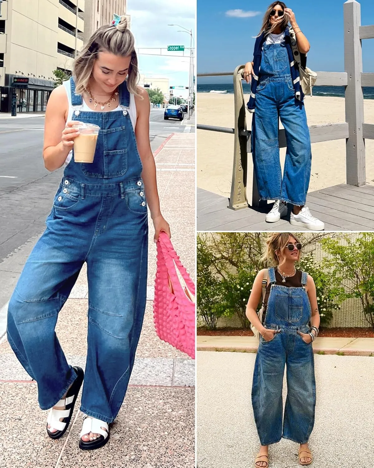 Barrel Overalls Denim Jumpsuits for Women Casual Loose Baggy Jeans Pants Sleeveless Bib Jumpers with Pockets