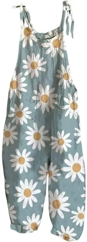 Bengbobar Jumpsuits For Women Casual Loose Summer Rompers Boho Floral Rompers Wide Leg Bib Overall with Pockets Womens Pants