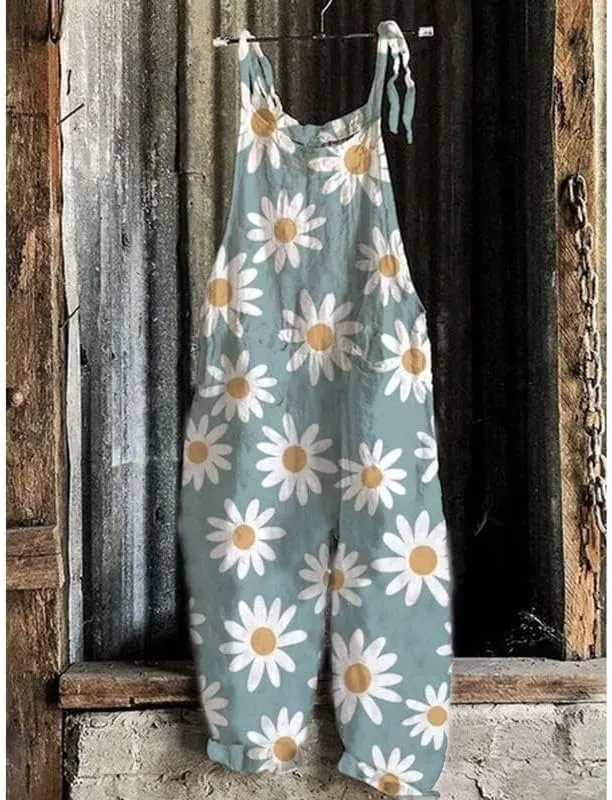 Bengbobar Jumpsuits For Women Casual Loose Summer Rompers Boho Floral Rompers Wide Leg Bib Overall with Pockets Womens Pants