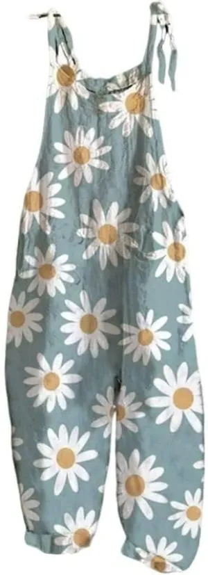 Bengbobar Jumpsuits For Women Casual Loose Summer Rompers Boho Floral Rompers Wide Leg Bib Overall with Pockets Womens Pants