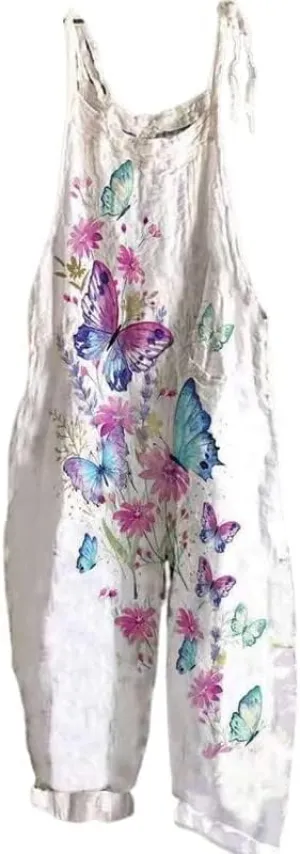 Bengbobar Jumpsuits For Women Casual Loose Summer Rompers Boho Floral Rompers Wide Leg Bib Overall with Pockets Womens Pants