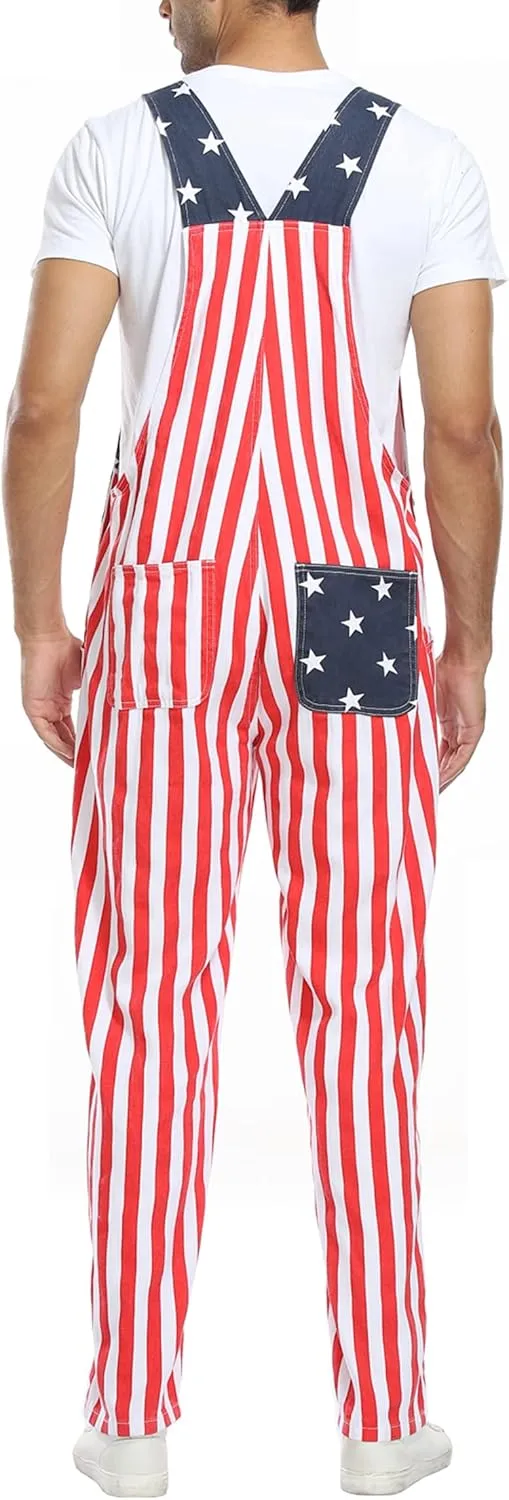 Bib Overalls for Men Adjustable Straps Jumpsuit Striped Women Coveralls with Pockets