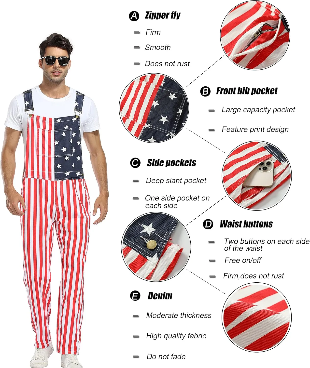 Bib Overalls for Men Adjustable Straps Jumpsuit Striped Women Coveralls with Pockets