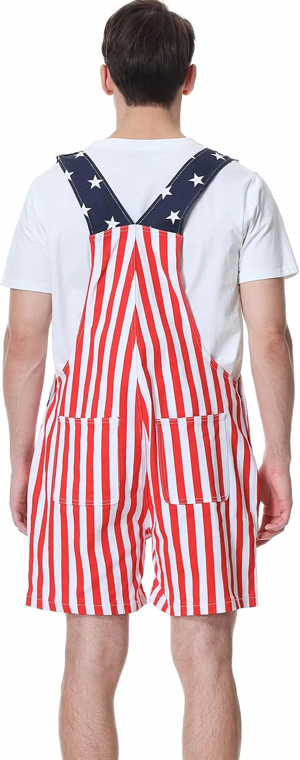 Bib Overalls for Men Adjustable Straps Work Coveralls Printed Shorts Jumpsuit