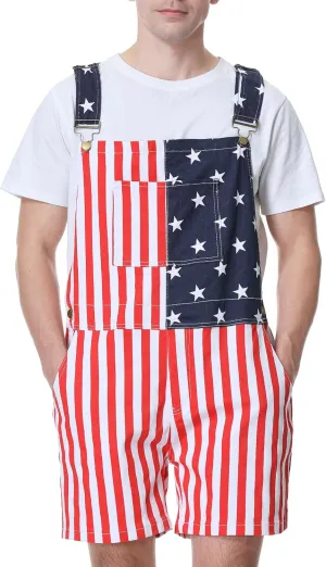 Bib Overalls for Men Adjustable Straps Work Coveralls Printed Shorts Jumpsuit