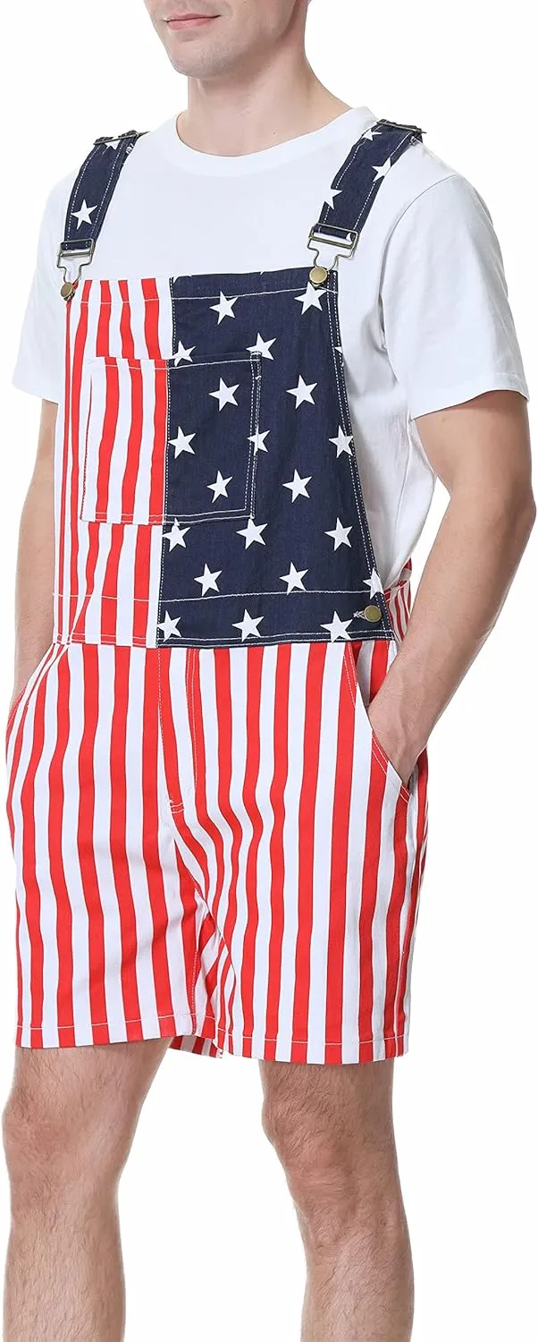 Bib Overalls for Men Adjustable Straps Work Coveralls Printed Shorts Jumpsuit