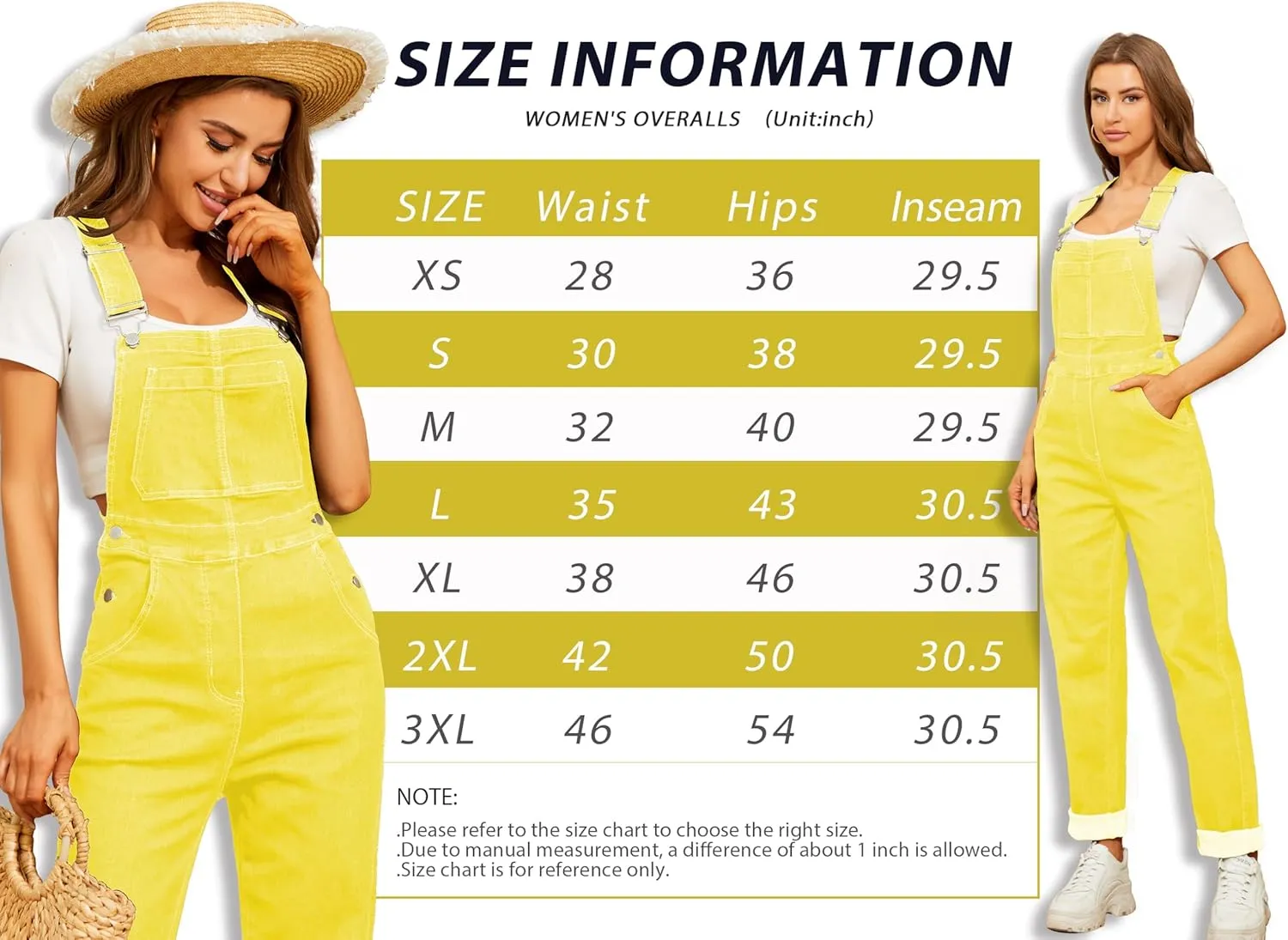 Bib Overalls for Women Fashion Jean Jumpsuit Adjustable Strap Coveralls