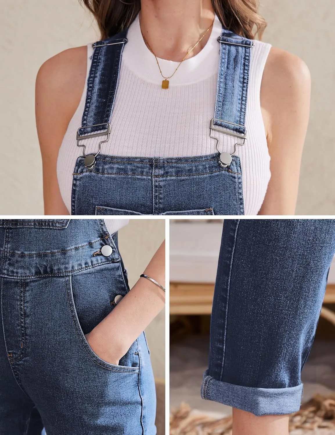 Bib Overalls for Women Fashion Jean Jumpsuit Adjustable Strap Coveralls