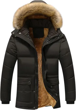 BIFUTON Puffer Jacket Men,Men's Down Jackets & Parkas Fashion Warm Sherpa Fleece Lined Winter Ski Jacket with Detachable Hood