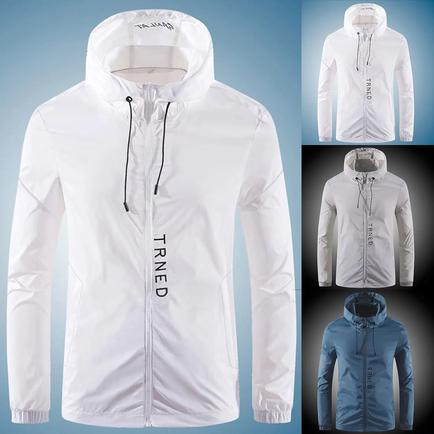 BIFUTON Waterproof Jackets for Men Lightweight Full Zip Up Hoodie Long Sleeve Windbreaker Jackets Outdoor Hiking Trench Coats