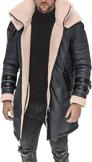 BIFUTON Winter Coats for Men,Men's Shearling Leather Coat Faux Suede Sherpa Lined Winter Thicken Warm Hooded Sheepskin Jacket