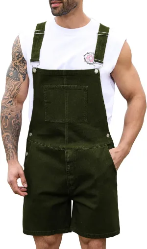 Bindefon Denim Overalls for Men Jean Shorts Jumpsuit Work Bibs Coveralls with Zipper