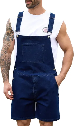 Bindefon Denim Overalls for Men Jean Shorts Jumpsuit Work Bibs Coveralls with Zipper