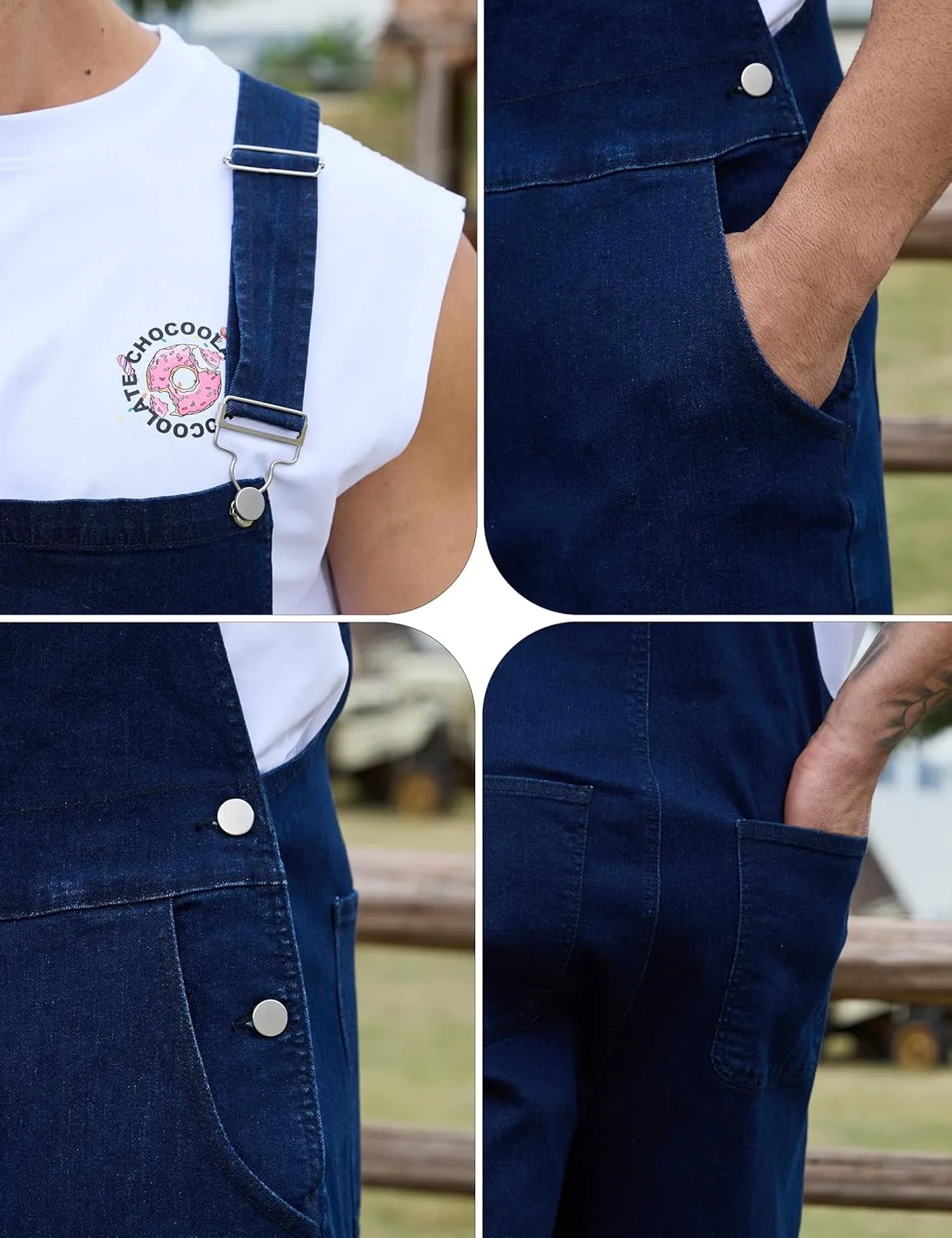 Bindefon Denim Overalls for Men Jean Shorts Jumpsuit Work Bibs Coveralls with Zipper