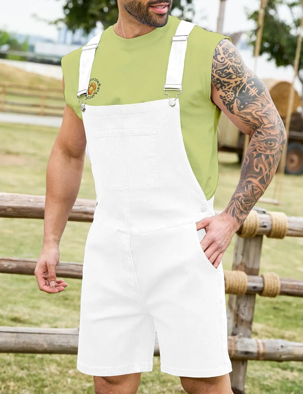 Bindefon Denim Overalls for Men Jean Shorts Jumpsuit Work Bibs Coveralls with Zipper