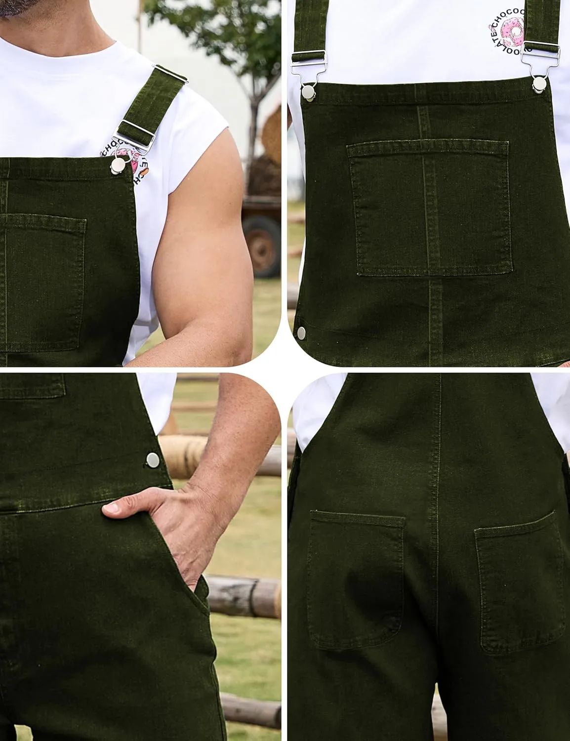 Bindefon Denim Overalls for Men Jean Shorts Jumpsuit Work Bibs Coveralls with Zipper