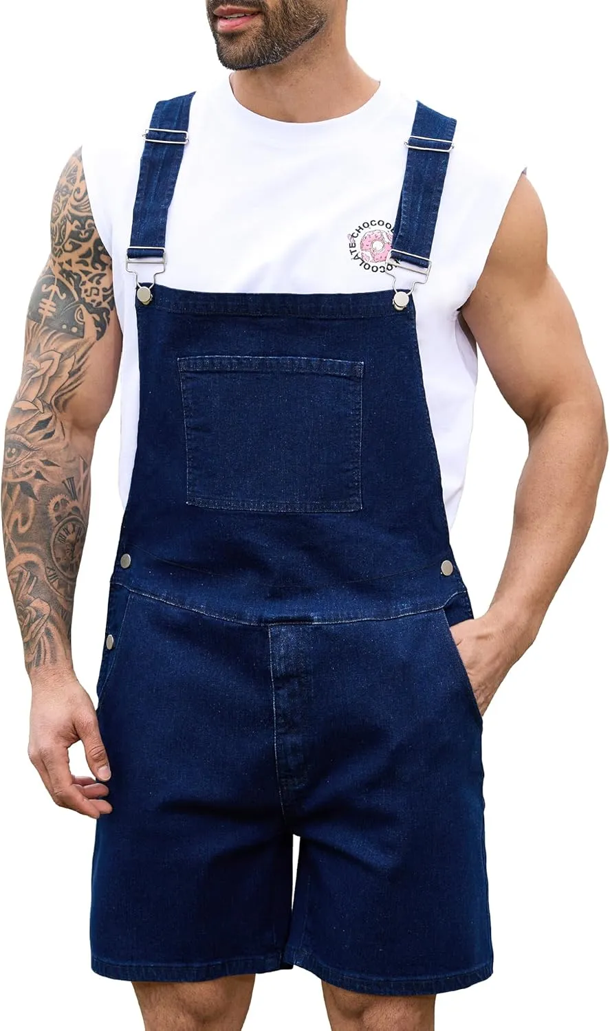 Bindefon Denim Overalls for Men Jean Shorts Jumpsuit Work Bibs Coveralls with Zipper