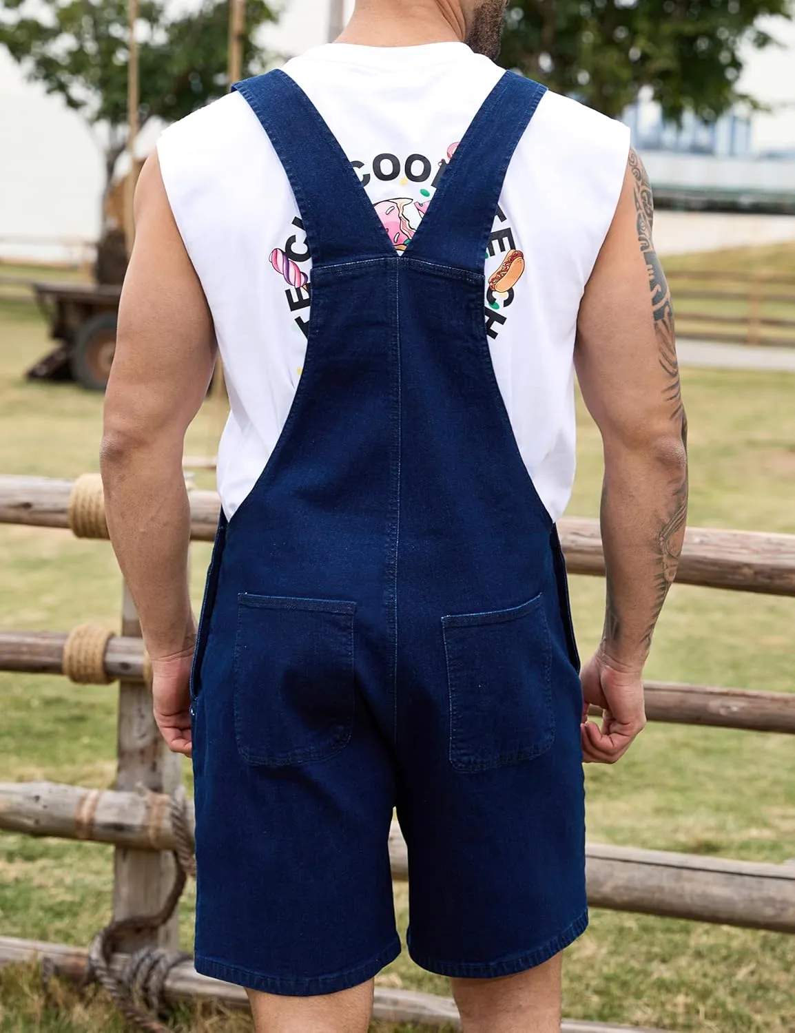 Bindefon Denim Overalls for Men Jean Shorts Jumpsuit Work Bibs Coveralls with Zipper