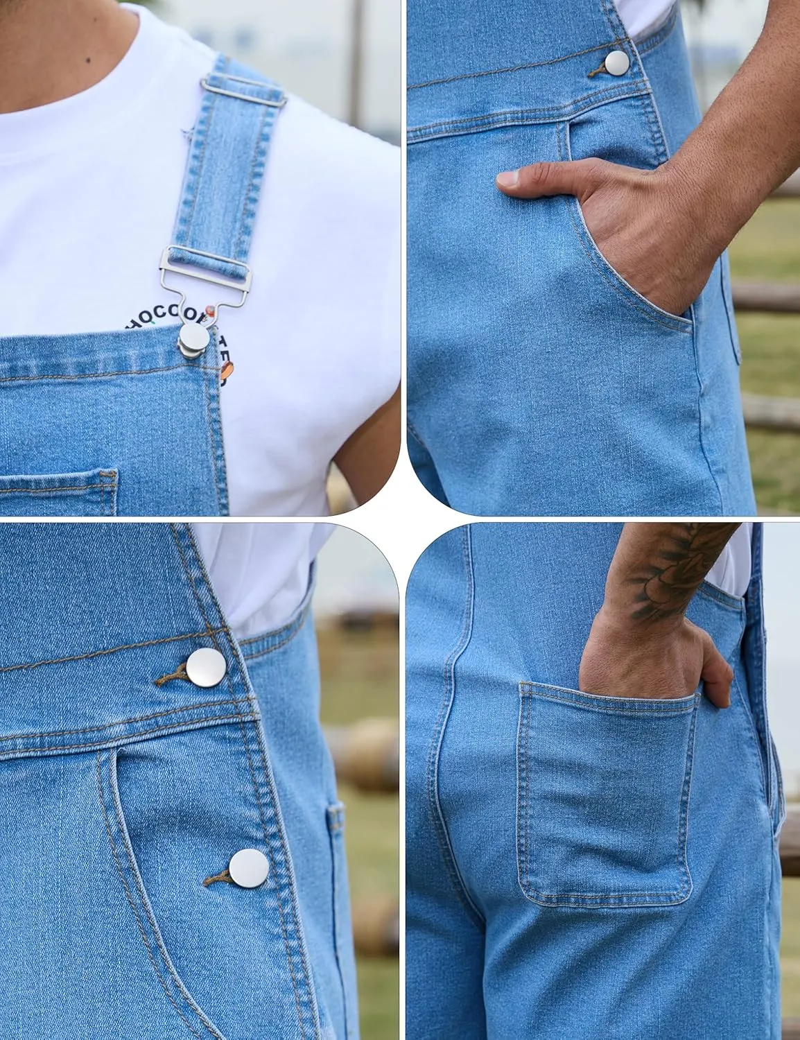 Bindefon Denim Overalls for Men Jean Shorts Jumpsuit Work Bibs Coveralls with Zipper