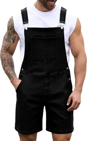 Bindefon Denim Overalls for Men Jean Shorts Jumpsuit Work Bibs Coveralls with Zipper