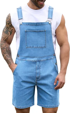 Bindefon Denim Overalls for Men Jean Shorts Jumpsuit Work Bibs Coveralls with Zipper