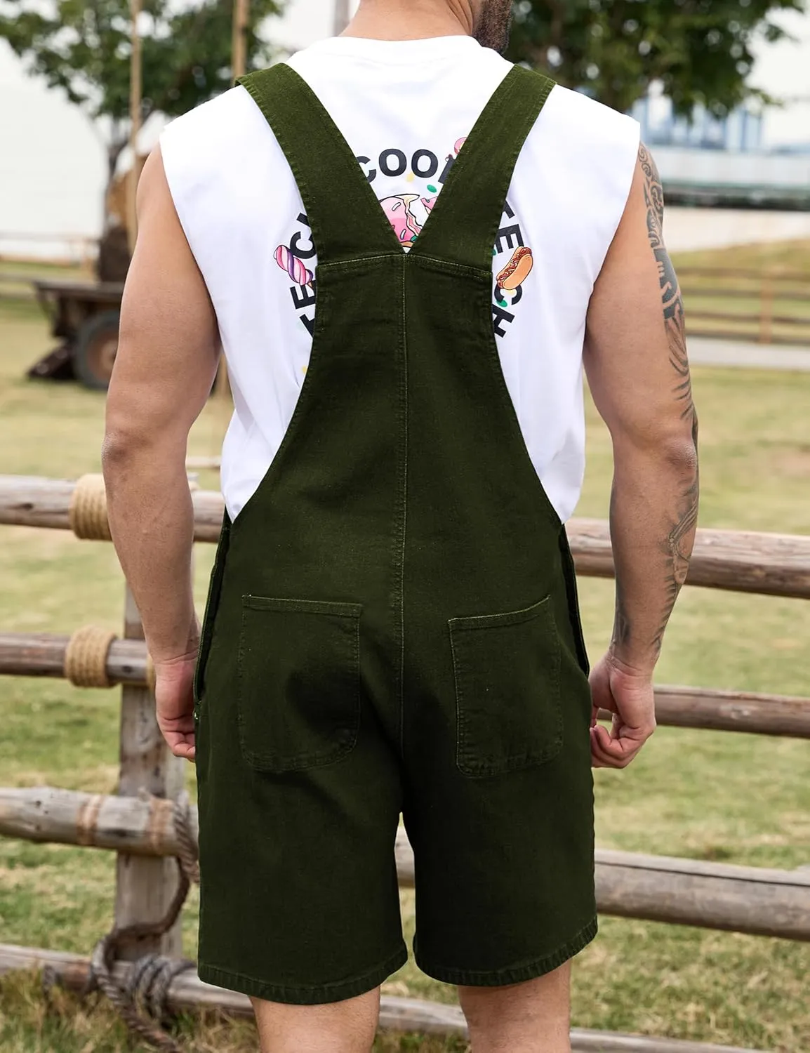 Bindefon Denim Overalls for Men Jean Shorts Jumpsuit Work Bibs Coveralls with Zipper