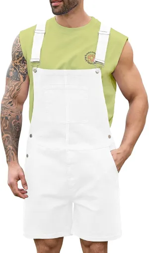 Bindefon Denim Overalls for Men Jean Shorts Jumpsuit Work Bibs Coveralls with Zipper