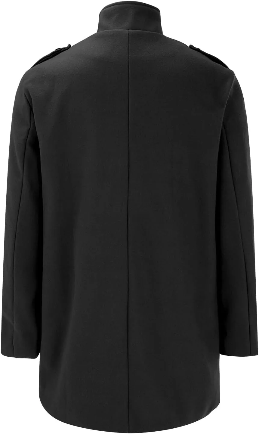 black trench coat Coat Lapel Collar Long Sleeve Padded Leather Jacket Vintage Thicken Coat men's wool jackets coats