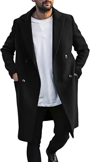 black trench coat Coat Lapel Collar Long Sleeve Padded Leather Jacket Vintage Thicken Coat men's wool jackets coats
