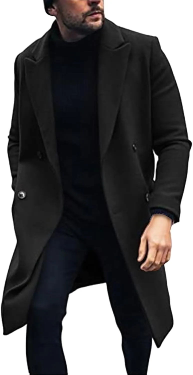 black trench coat Coat Lapel Collar Long Sleeve Padded Leather Jacket Vintage Thicken Coat men's wool jackets coats