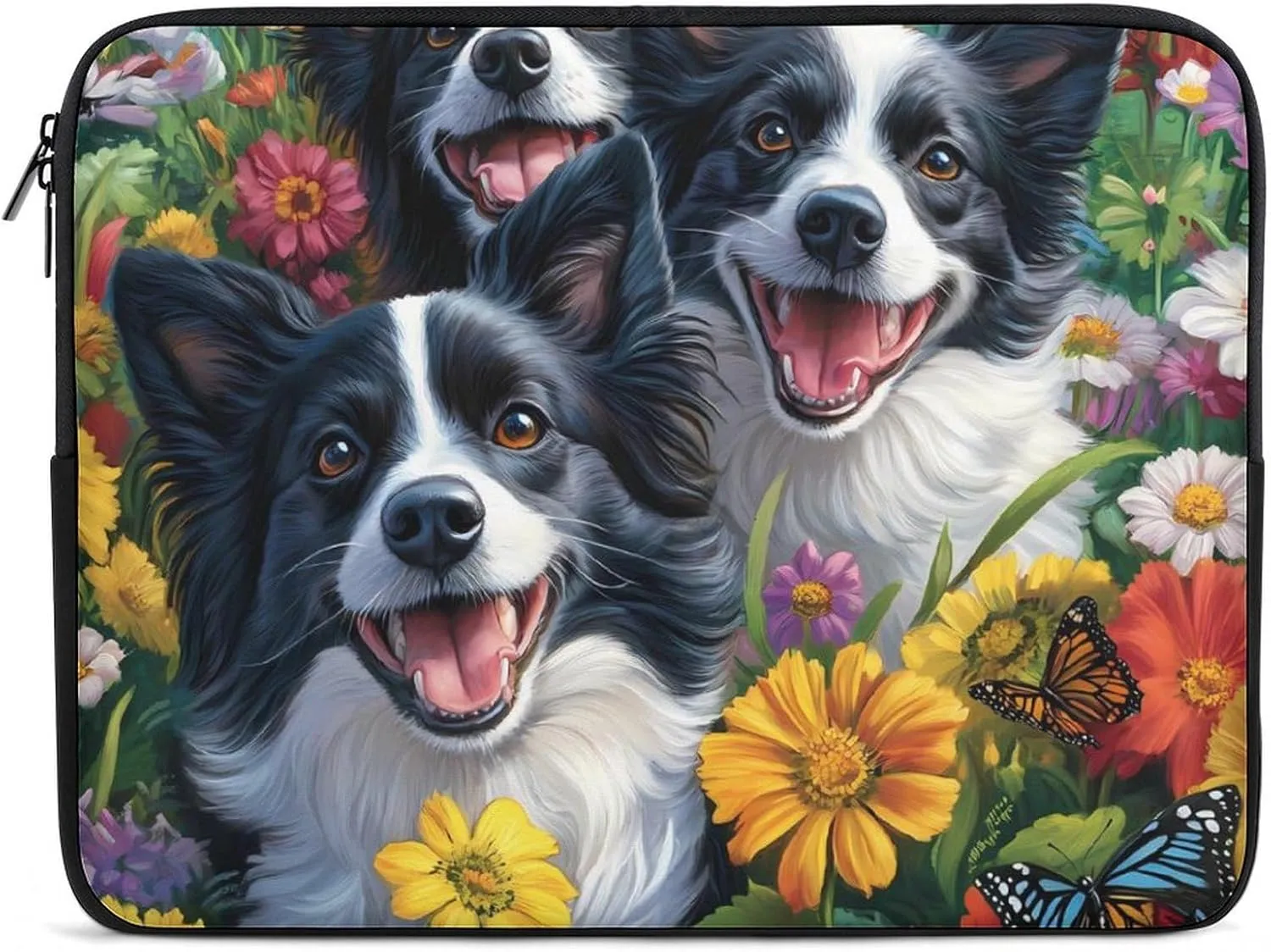 Border Collie Dog and Flowers Laptop Case Sleeve Bag 10inch Durable Shockproof Protective Computer Carrying Cover Briefcase