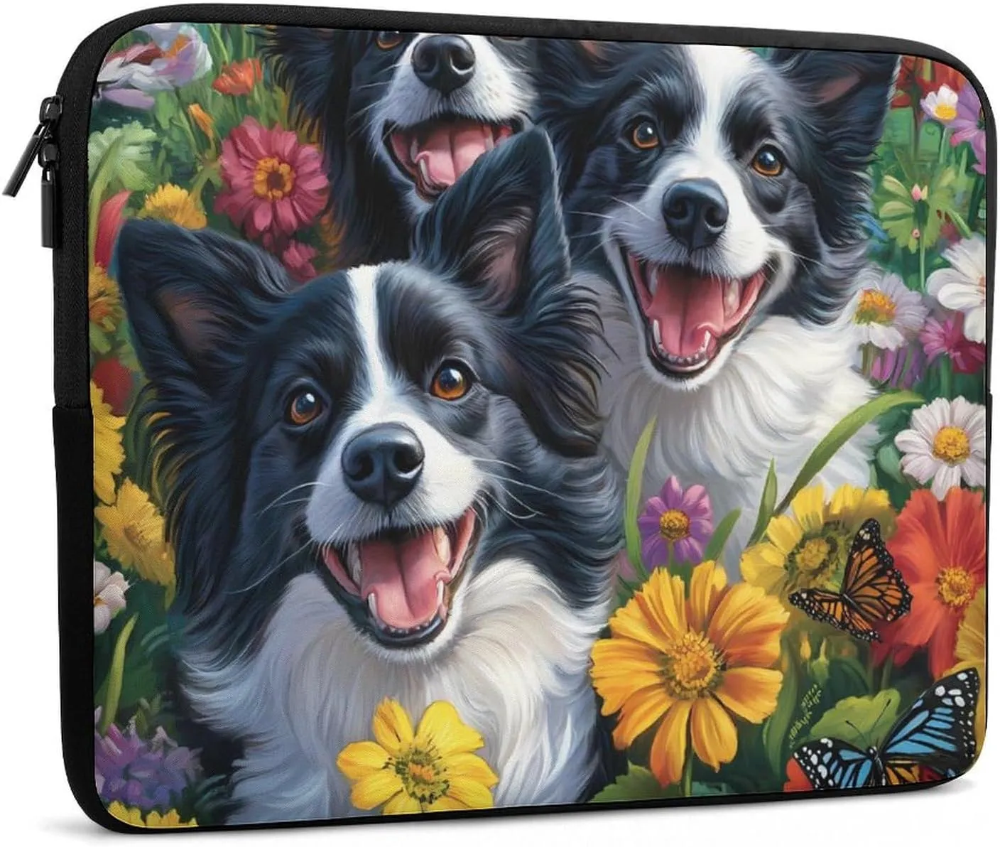 Border Collie Dog and Flowers Laptop Case Sleeve Bag 10inch Durable Shockproof Protective Computer Carrying Cover Briefcase