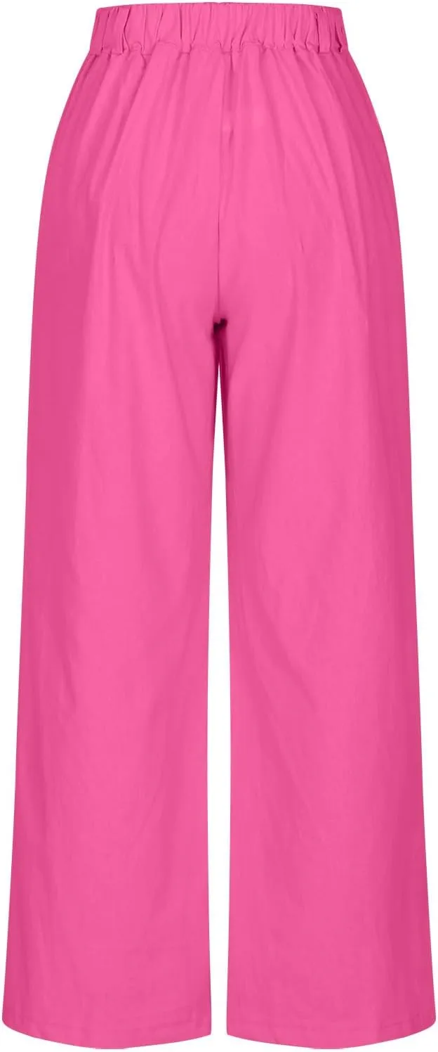 Business Casual Palazzo Pants for Women Wed Leg Linen Capri Pant Spring Summer Lounge Trouser Flowy Beach Pants Slacks
