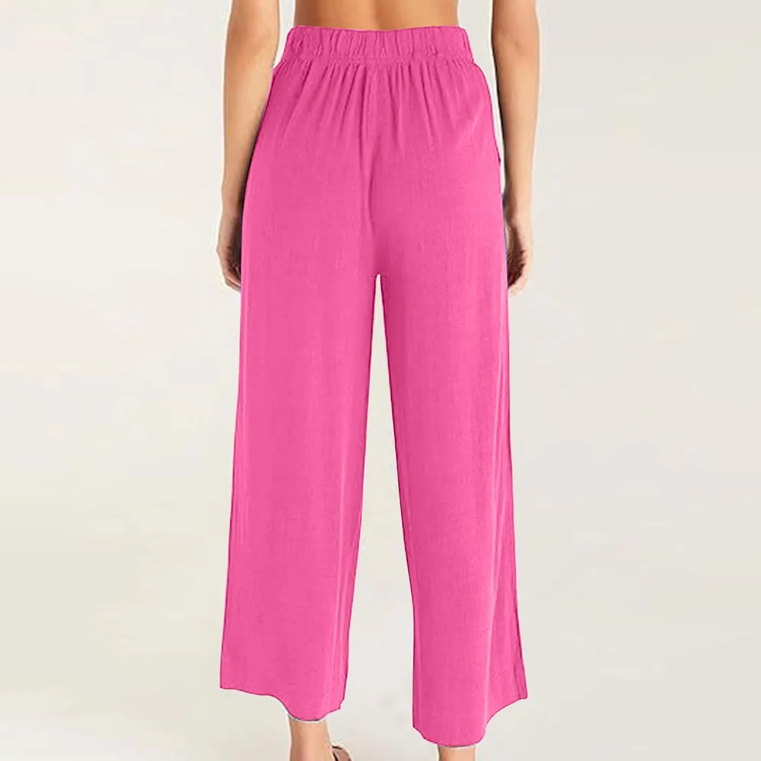 Business Casual Palazzo Pants for Women Wed Leg Linen Capri Pant Spring Summer Lounge Trouser Flowy Beach Pants Slacks