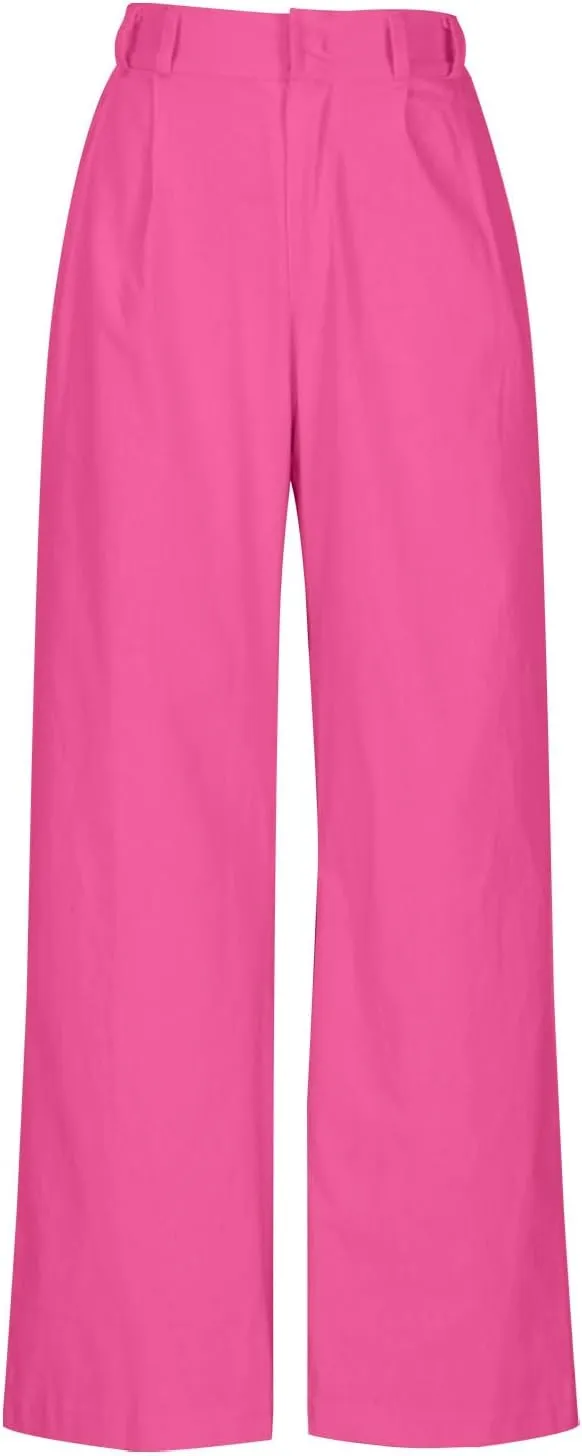 Business Casual Palazzo Pants for Women Wed Leg Linen Capri Pant Spring Summer Lounge Trouser Flowy Beach Pants Slacks