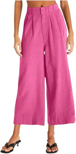 Business Casual Palazzo Pants for Women Wed Leg Linen Capri Pant Spring Summer Lounge Trouser Flowy Beach Pants Slacks
