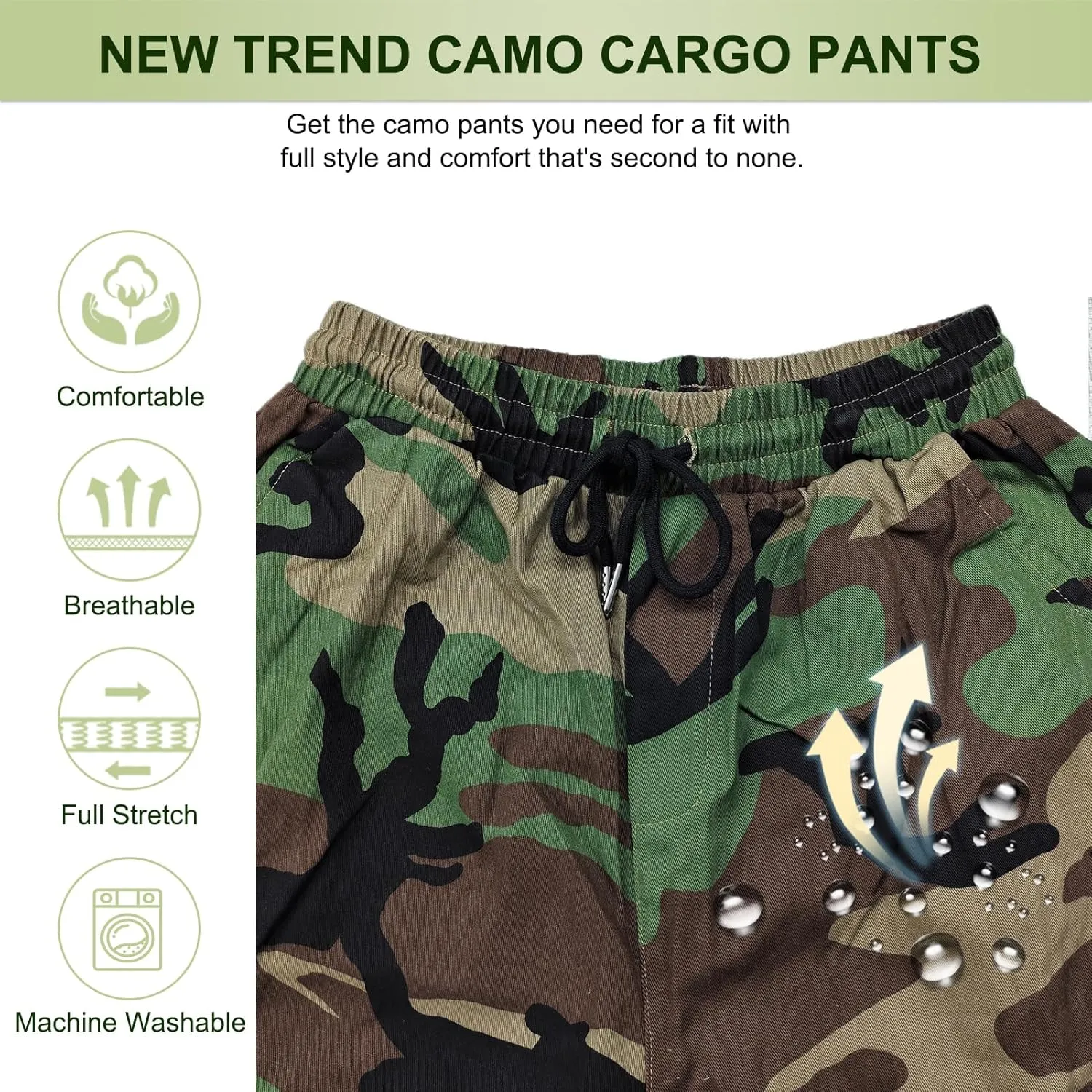 Camo Cargo Pants for Women,Womens Drawstring Elastic Waist Cargo Pants with Pocket,Baggy Camouflage Pants for Women