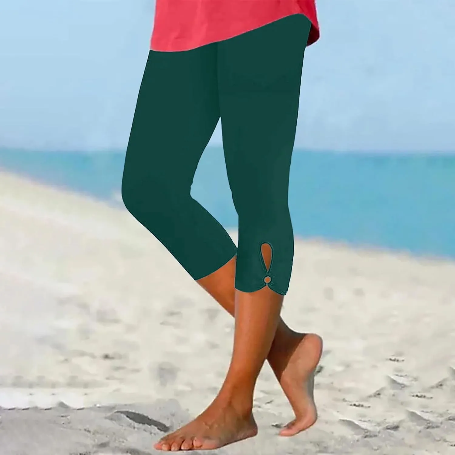 Capri Leggings for Women High Waisted Yoga Capri Pants Stretchy Lounge Pants Solid Color Capri Leggings Pajama Capri