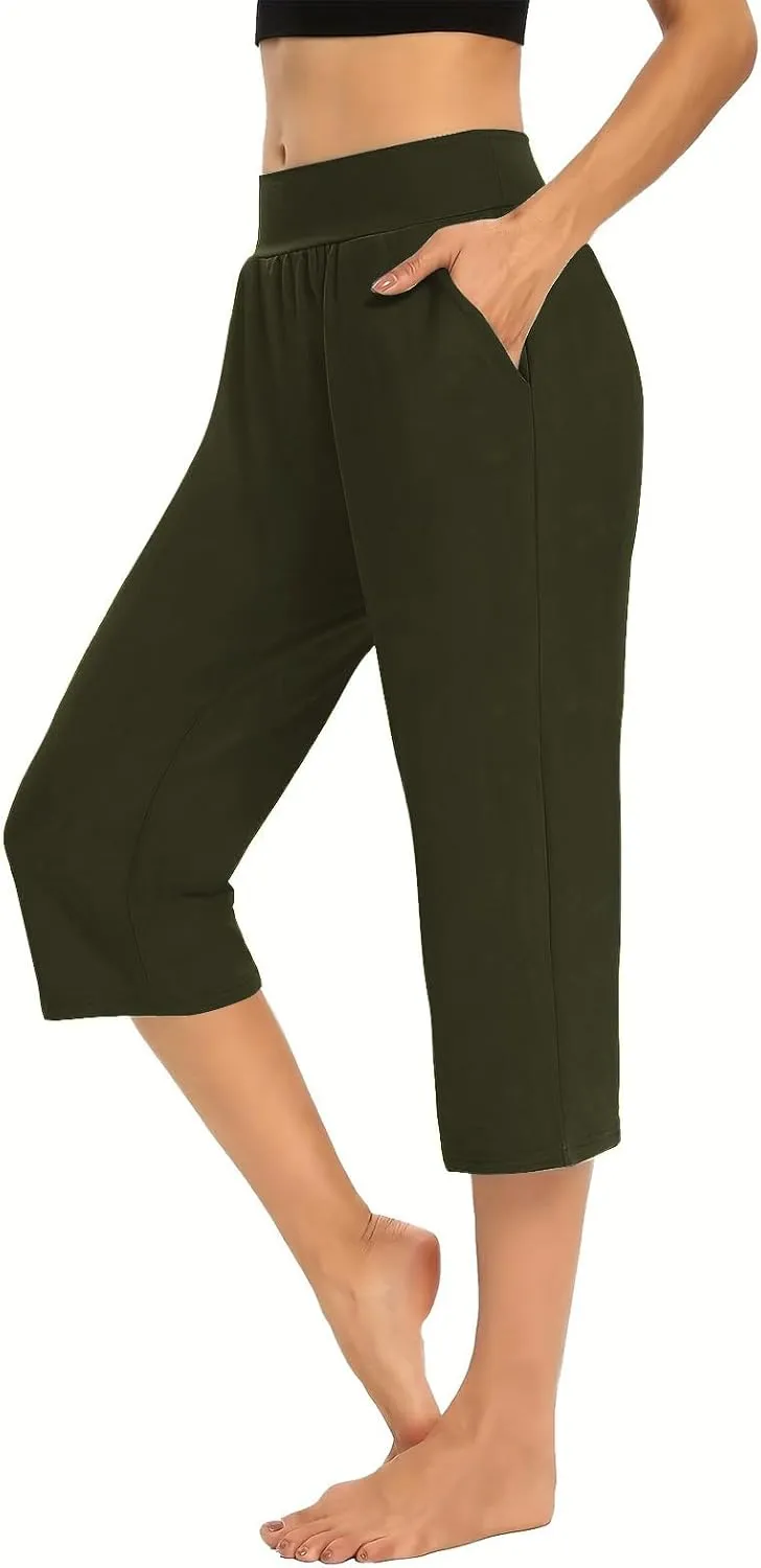 Capri Pants for Women 2024 Casual Capris Leggings Summer Loose High Waist Wide Leg Yoga Pant with Pocket Lounge Wear