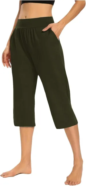 Capri Pants for Women 2024 Casual Capris Leggings Summer Loose High Waist Wide Leg Yoga Pant with Pocket Lounge Wear