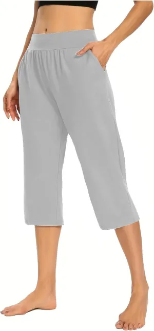 Capri Pants for Women 2024 Casual Capris Leggings Summer Loose High Waist Wide Leg Yoga Pant with Pocket Lounge Wear