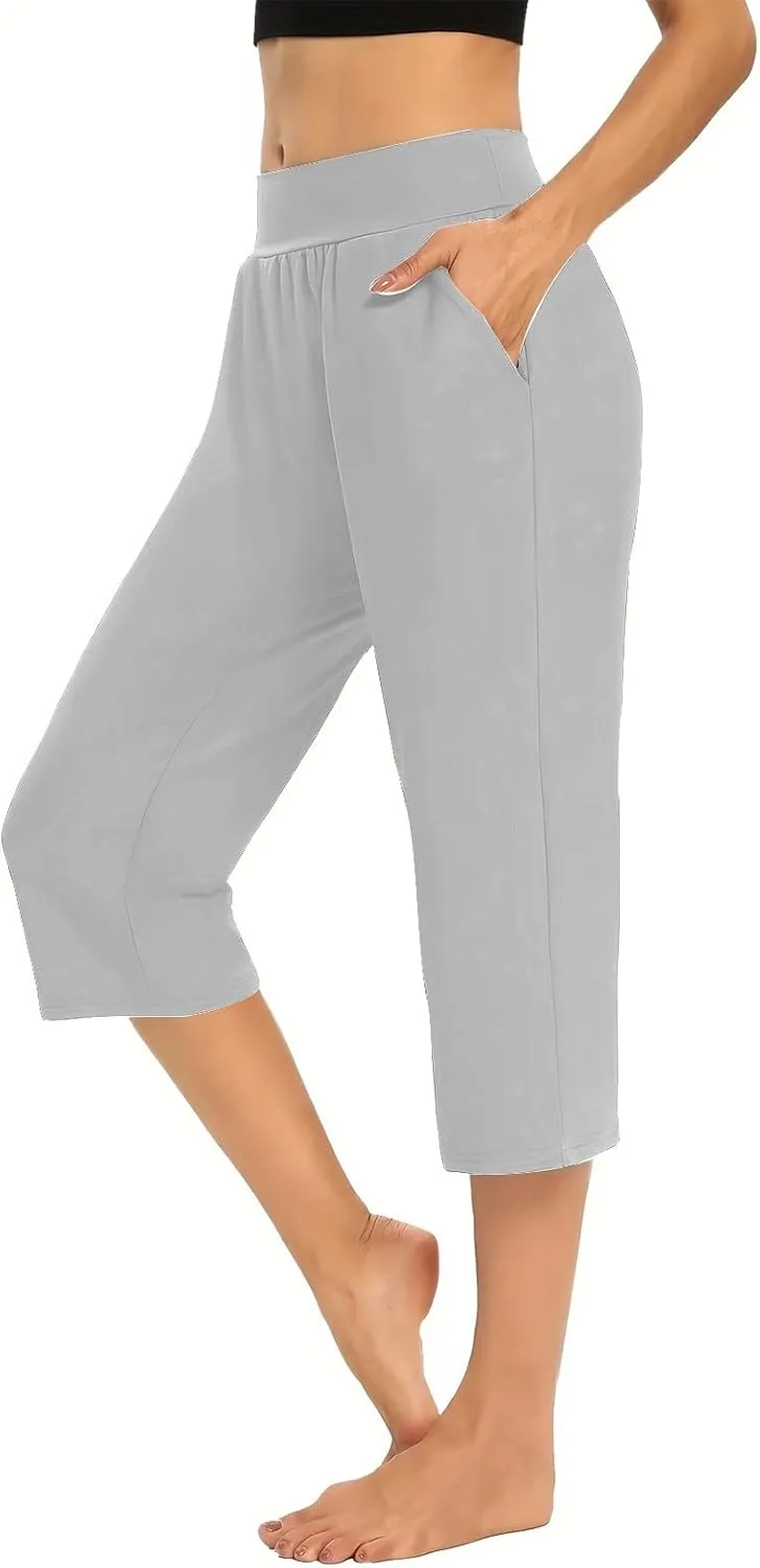 Capri Pants for Women 2024 Casual Capris Leggings Summer Loose High Waist Wide Leg Yoga Pant with Pocket Lounge Wear
