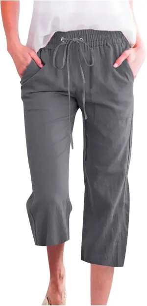 Capri Pants for Women 2024 Summer Casual Capri Leggings Lightweight High Wasit Stretch Cropped Trousers with Pockets