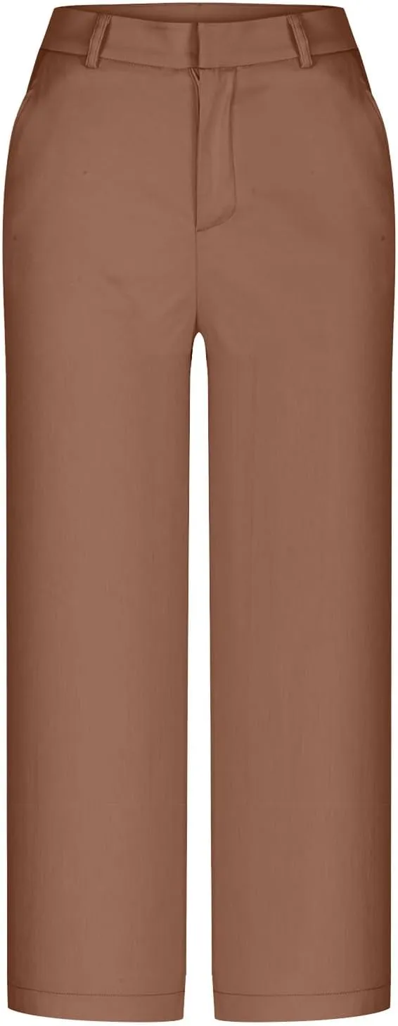 Capri Pants for Women Business Casual Loose Fit Work Cropped Trousers High Waisted Stretchy Capris with Pockets