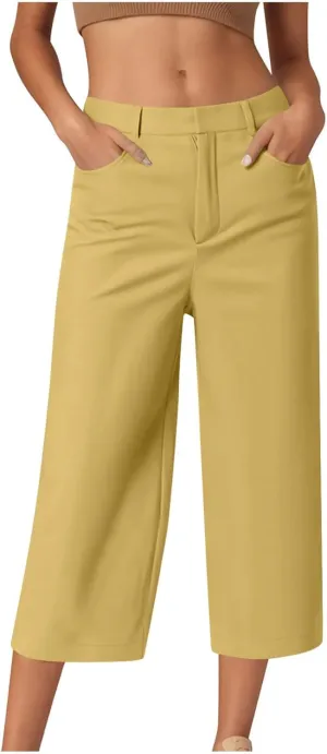 Capri Pants for Women Business Casual Loose Fit Work Cropped Trousers High Waisted Stretchy Capris with Pockets
