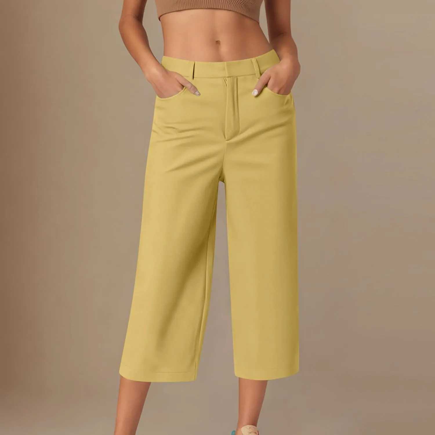 Capri Pants for Women Business Casual Loose Fit Work Cropped Trousers High Waisted Stretchy Capris with Pockets