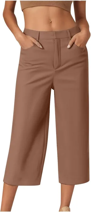 Capri Pants for Women Business Casual Loose Fit Work Cropped Trousers High Waisted Stretchy Capris with Pockets