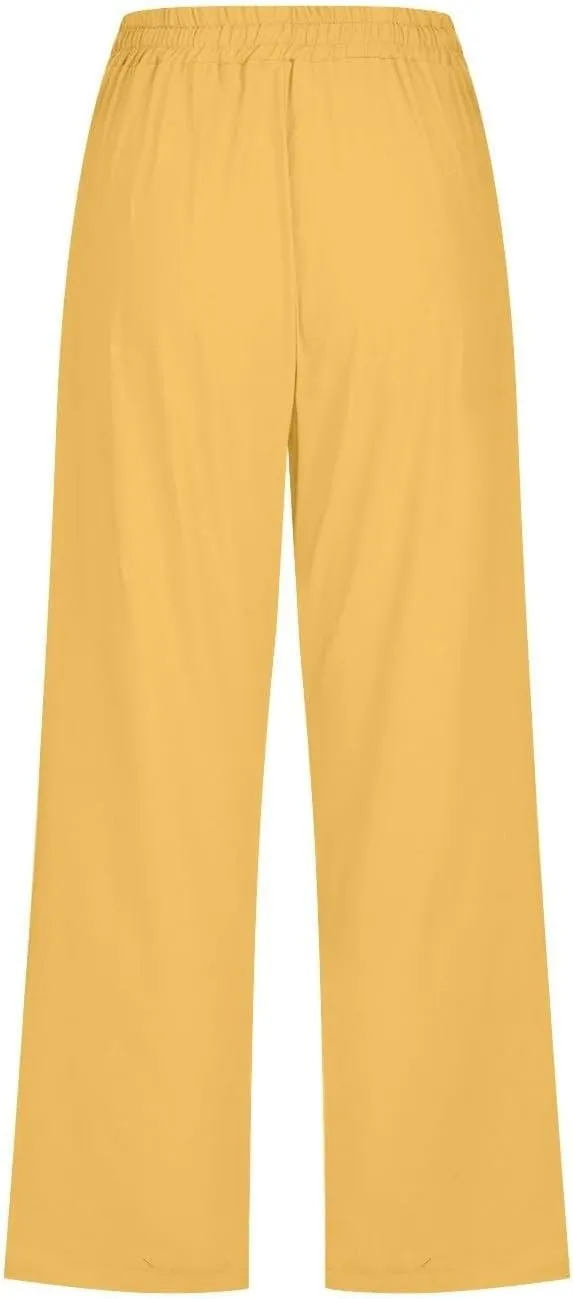 Capri Pants for Women Cotton Linen Casual Summer 2025 Straight Wide Leg Drawstring Elastic Waist Cropped Trouser